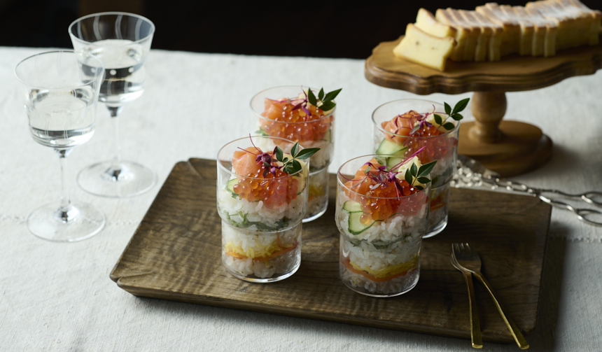 端午の節供に作る、華やかなグラス入りちらし寿司